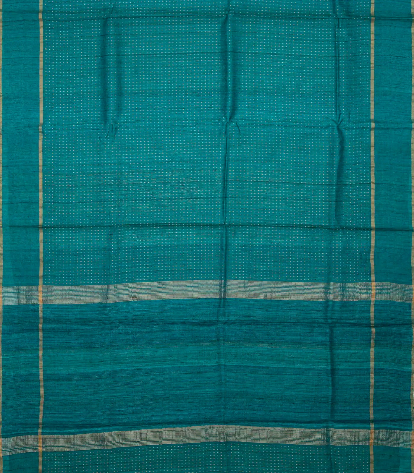 Cyan Handloom Tussar Silk Saree With Embroidered Stripes