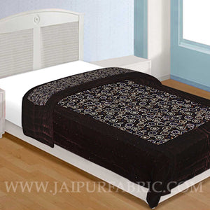 Jaipuri Hand Crafted Floral Print Velvet Single Quilt/Rajai