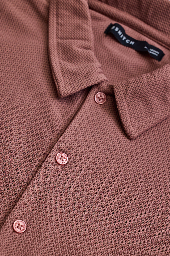 Mauve Textured Polo T-Shirt