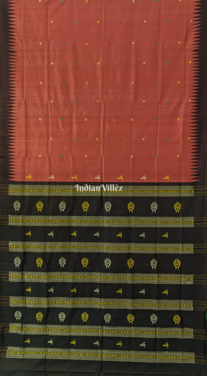 Rust Bomkai Sambalpuri Silk Saree inspired by Ganjam Bomkai Theme