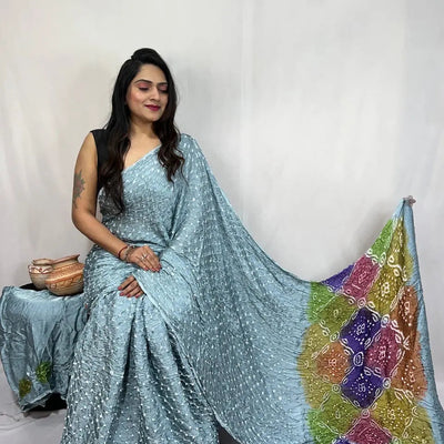 Pure Modal Silk Barik Bandhej Lagdi Pallu Bandhani Saree