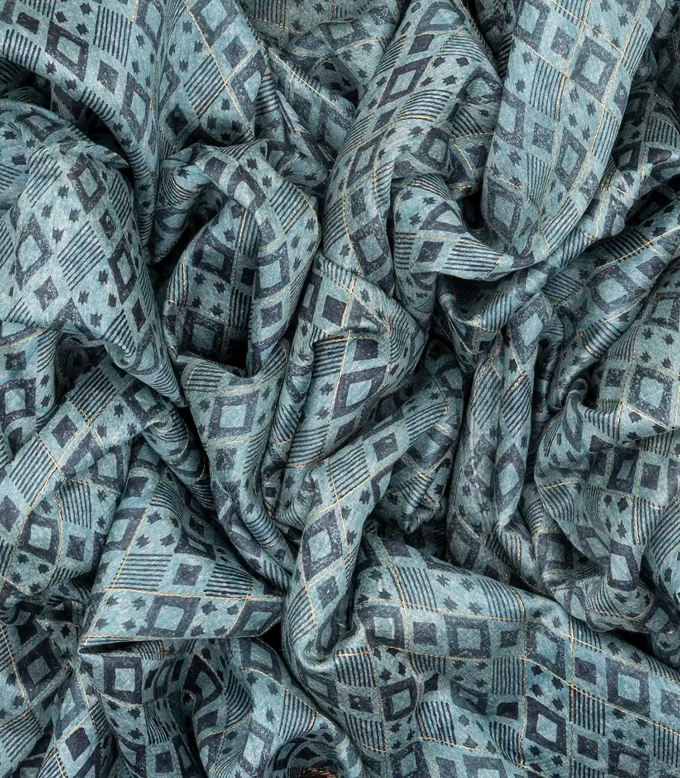 Light Blue Handloom Tussar Silk Saree Printed With Triangle Motifs