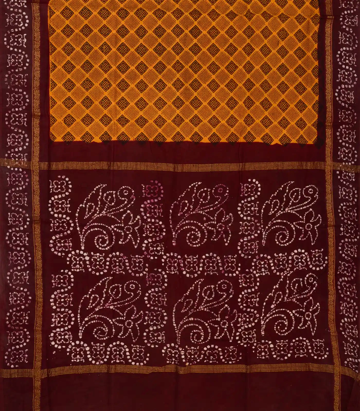 Mustard Sungudi Cotton Saree With Square Motifs