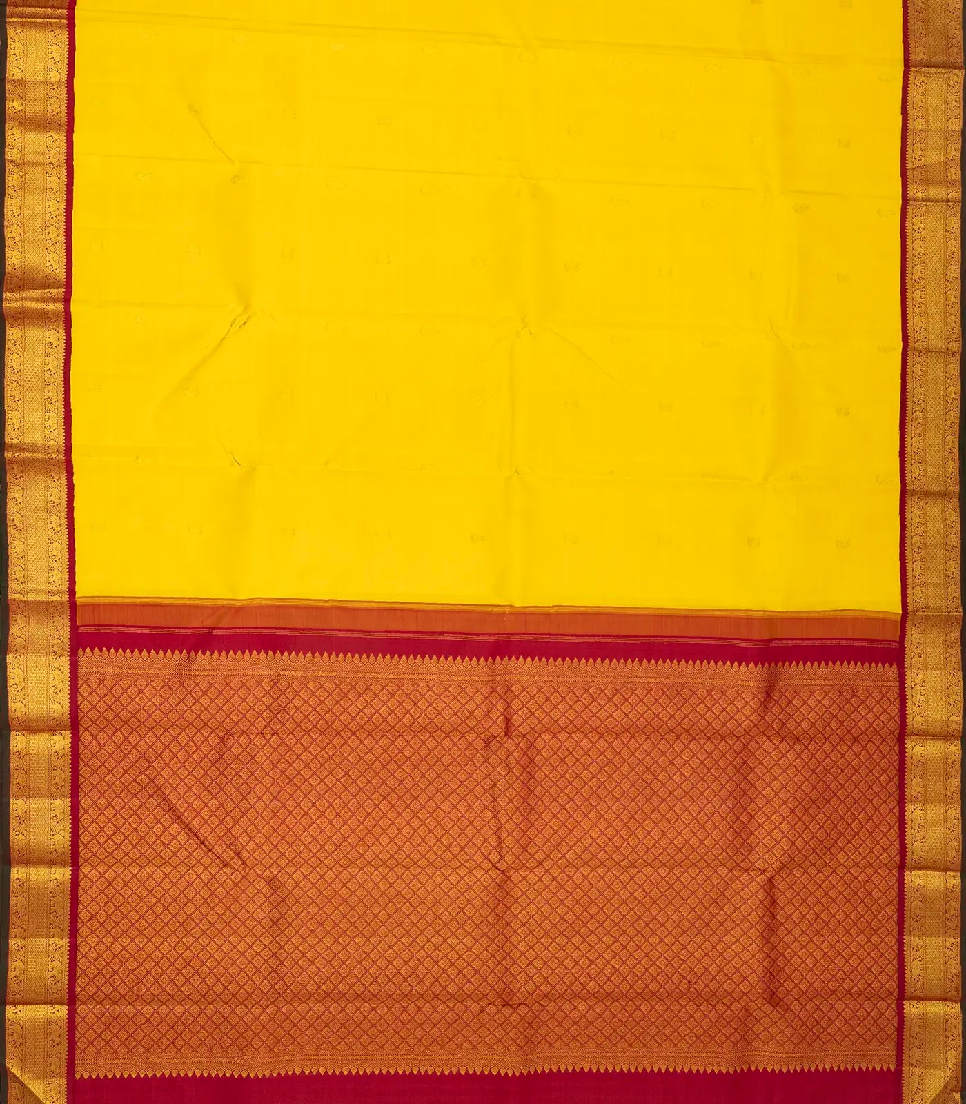 Yellow Handloom Korvai Kanchipuram Silk Saree With Annam Buttas