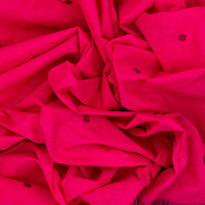 Hot Pink Chettinad Cotton Saree With Kamalam Buttas & Temple Border