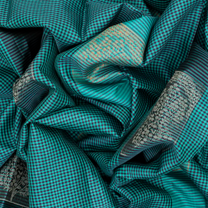 Blue Handloom Soft Silk Saree With Checks & Buttas