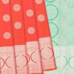 Red Handloom Soft Silk Saree With Floral Zari Buttas-Red