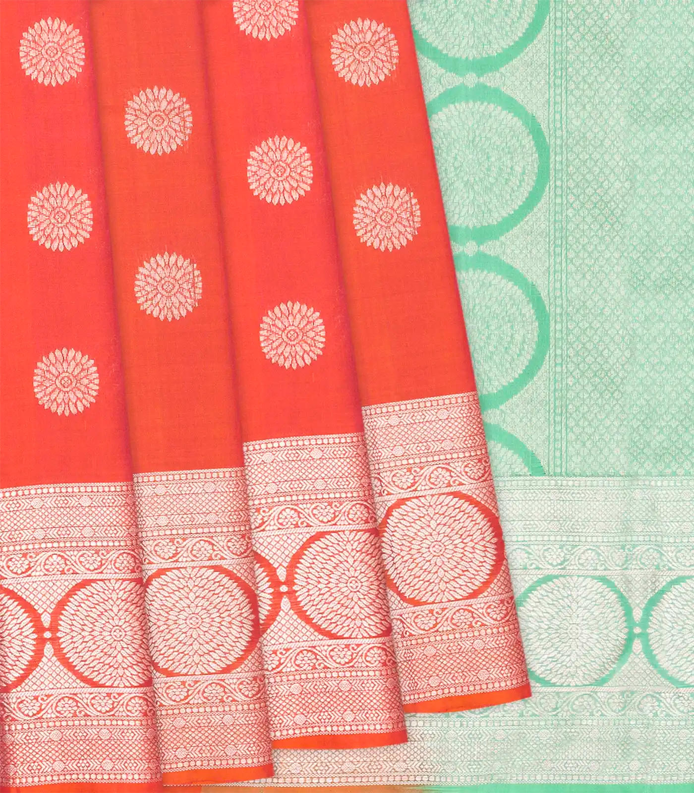 Red Handloom Soft Silk Saree With Floral Zari Buttas-Red