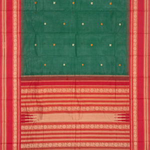 Dark Green Handloom Korvai Kanchi Cotton Saree With Annam Buttas