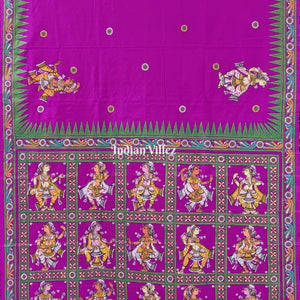 Purple Nartaki Theme Hand-Painted Pattachitra Saree