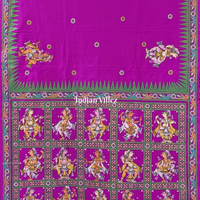 Purple Nartaki Theme Hand-Painted Pattachitra Saree