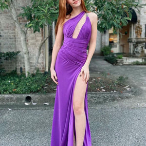 Jersey Fitted One Shoulder Slit Gown by Jovani 02543