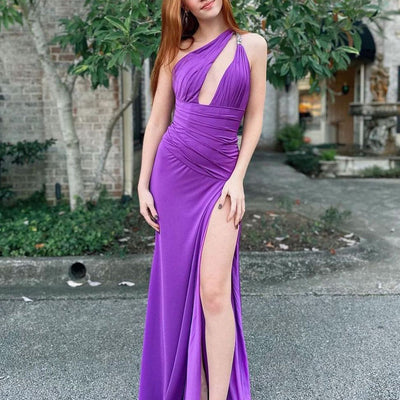 Jersey Fitted One Shoulder Slit Gown by Jovani 02543