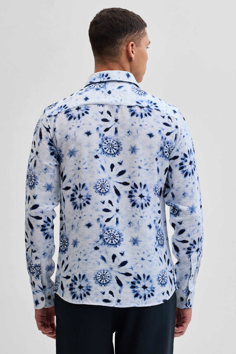 White Textured Floral Shirt