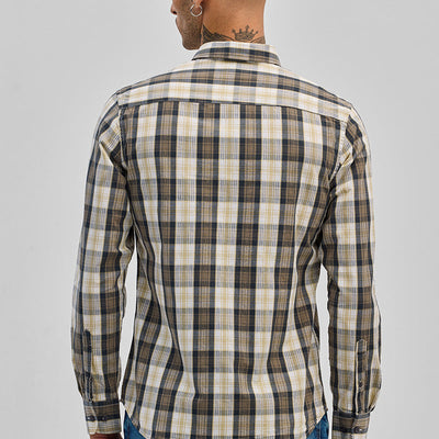 Khaki Checks Slim Fit Shirt