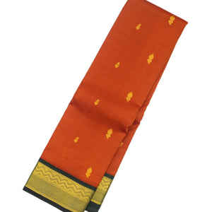 Rust Handloom Kanchipuram Korvai Silk Saree With Floral Buttas