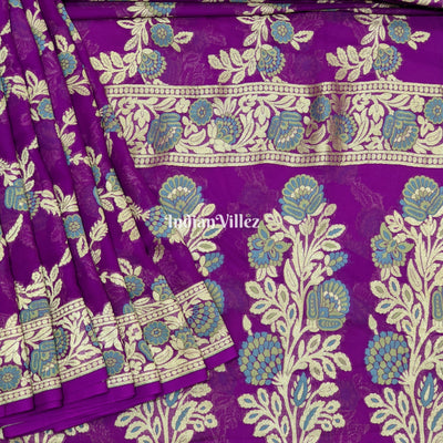 Purple Pure Banarasi Khaddi Georgette Saree