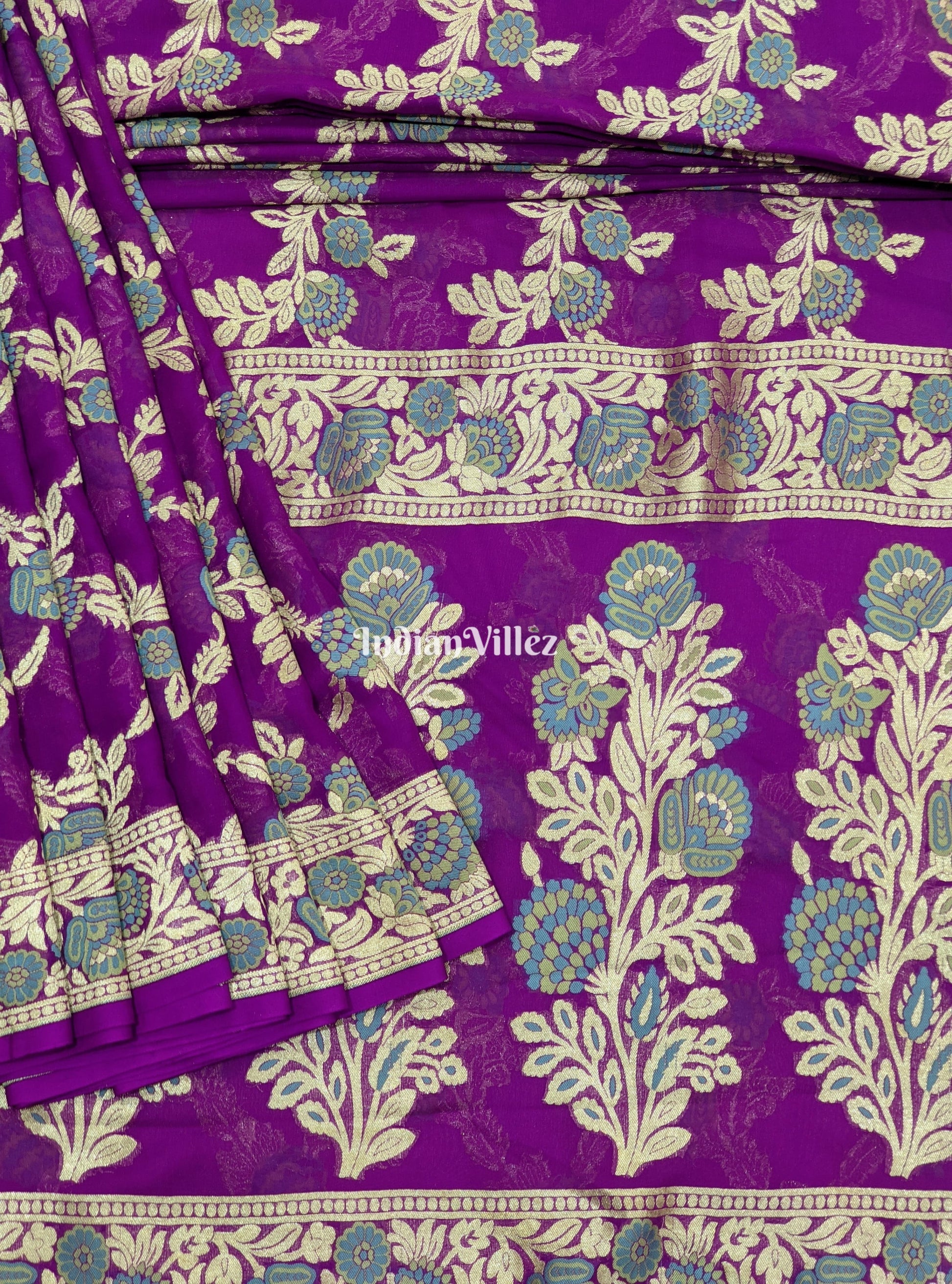 Purple Pure Banarasi Khaddi Georgette Saree