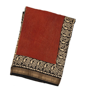 Rust Handloom Chanderi Cotton Saree With Printed Floral Motifs