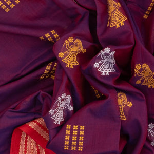 Purple Handloom Orissa Cotton Saree With Contrast Red Border