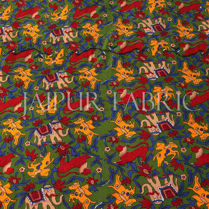 Green Base jaipur Handmade animal print bedsheet With pillow Covers