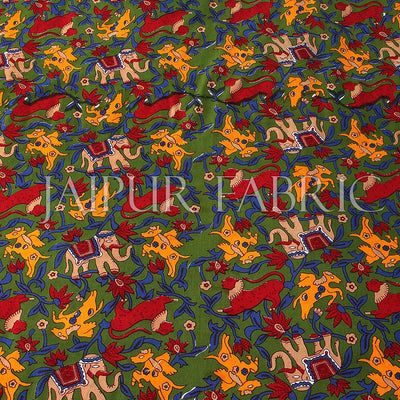 Green Base jaipur Handmade animal print bedsheet With pillow Covers