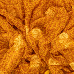 Mustard  Handwoven Banarasi Georgette Silk Saree Printed With Floral Motifs