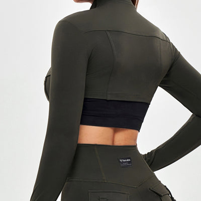 Firmabs Long Sleeve Crop Top - Dark Green
