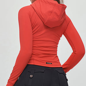 Thin Fleece Zipper Hoodie - Red