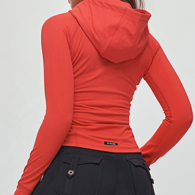 Thin Fleece Zipper Hoodie - Red