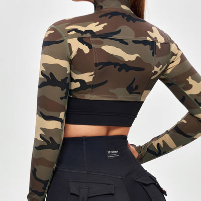 Firmabs Long Sleeve Crop Top - Earth Camo