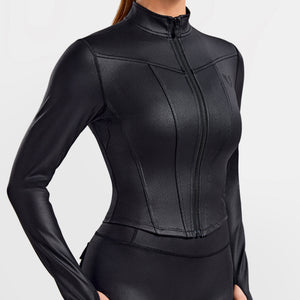 Faux Leather Cargo Moto Jacket - Black