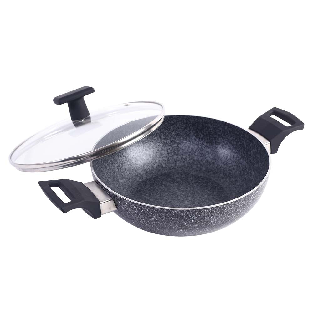 Graphite Kadhai with Lid 24 cm, 3 Years Warranty by blacktree