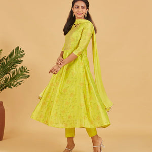 Yellow Green Kurta Set With Matching Dupatta