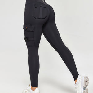 Thermal Fleece Cargo Leggings - Black