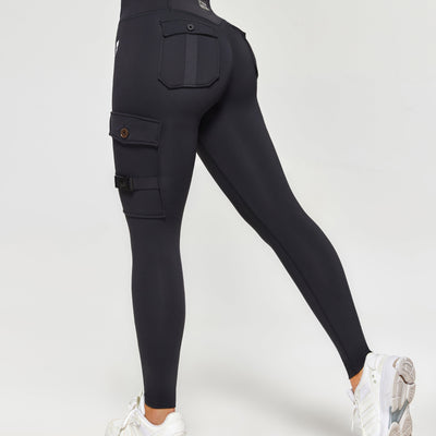 Thermal Fleece Cargo Leggings - Black