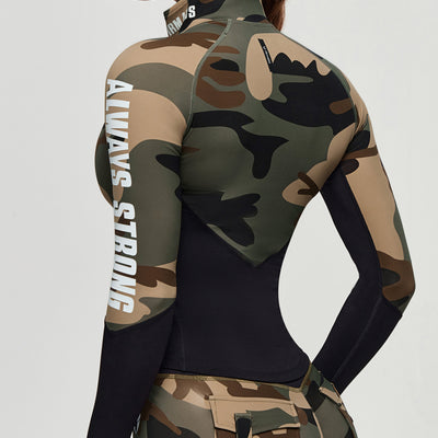 Half Zip Long Sleeve Top - Coffee Camo