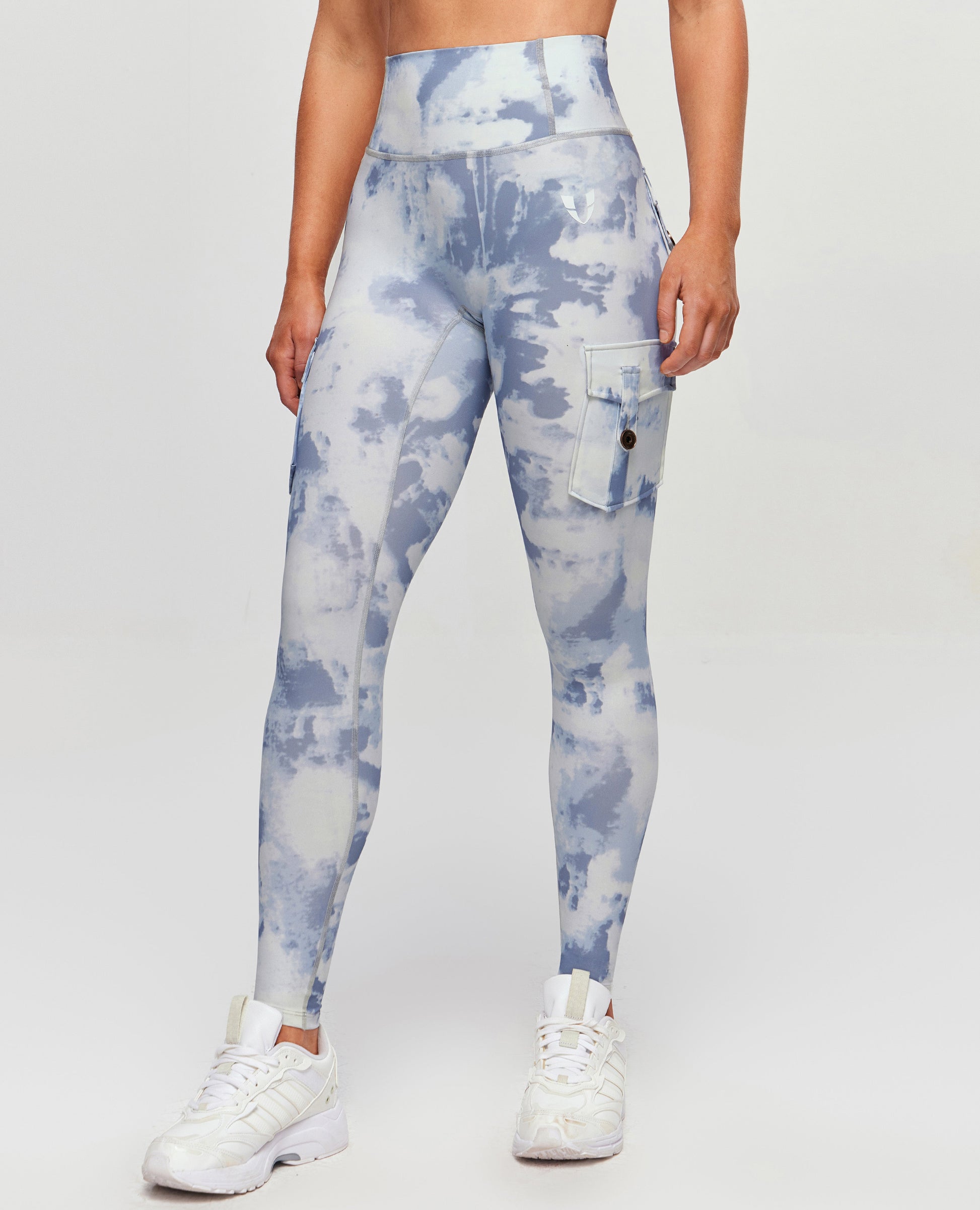 High Waisted Cargo Leggings - Grey blue Gradient