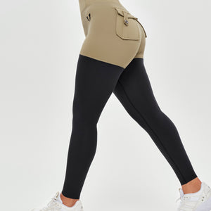 Cargo Athletic Leggings - Beige and Black