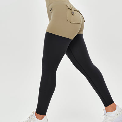 Cargo Athletic Leggings - Beige and Black