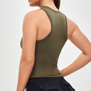 Round Neck Sports Tank - Moss Green