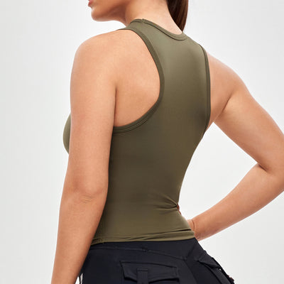 Round Neck Sports Tank - Moss Green