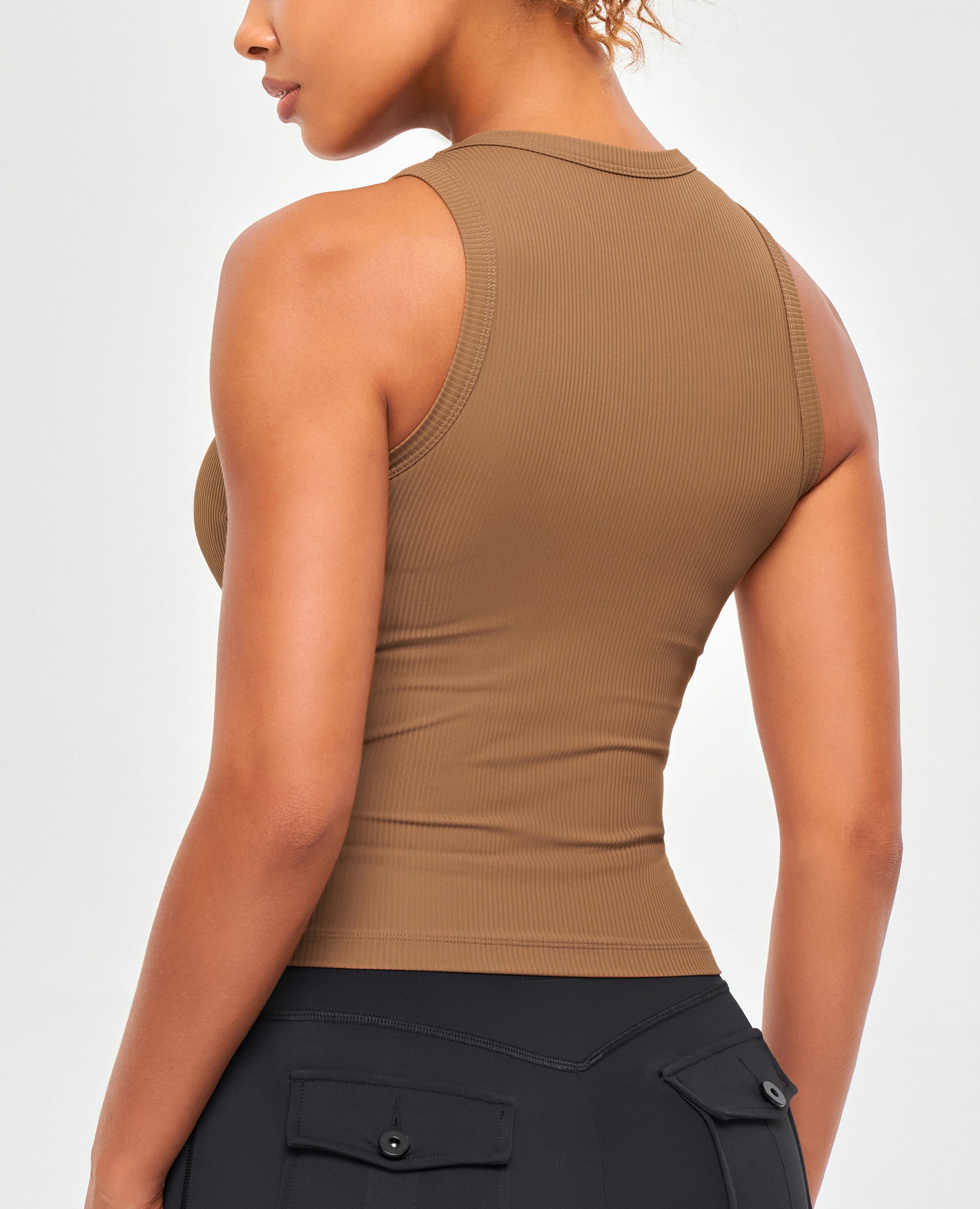 Ribbed Workout Tank - Brown