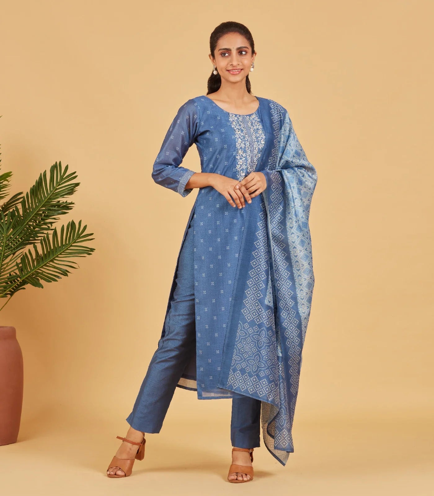 Cobalt Blue Kurta Set With Matching Dupatta