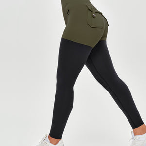 Cargo Athletic Leggings - Dark Green and Black
