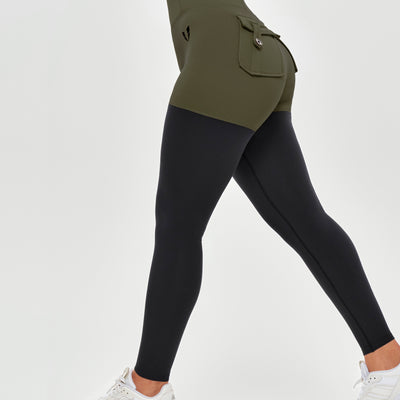 Cargo Athletic Leggings - Dark Green and Black