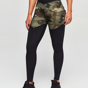 V-waist Gym Leggings - Abstract Camo and Black