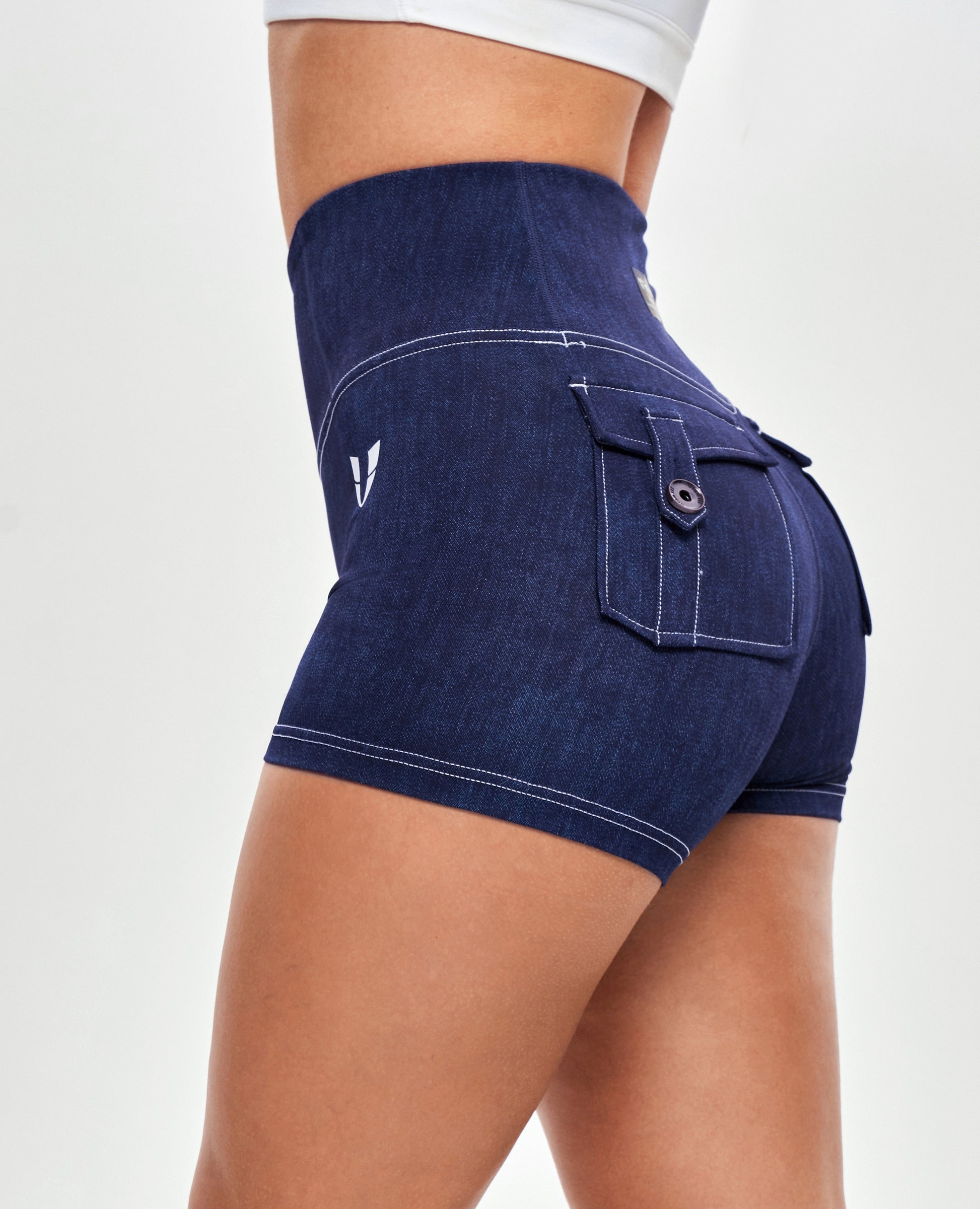 High Waist Cargo Shorts - Denim Blue