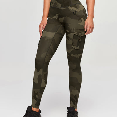High Waisted Cargo Leggings - Army Green Camo