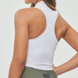 High Neck Athletic Tank - White
